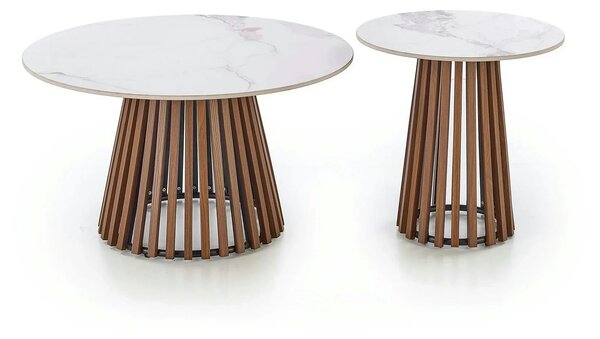 Masuta cafea MDF CARINA, bej cu efect de marmura/nuc, 80x46 cm