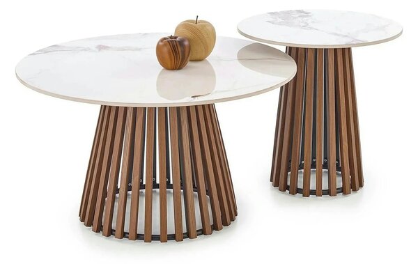 Masuta cafea MDF CARINA, bej cu efect de marmura/nuc, 80x46 cm