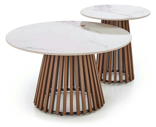 Masuta cafea MDF CARINA, bej cu efect de marmura/nuc, 80x46 cm