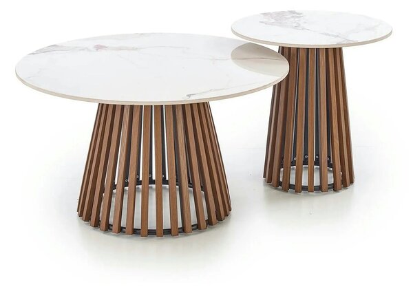 Masuta cafea MDF CARINA, bej cu efect de marmura/nuc, 80x46 cm