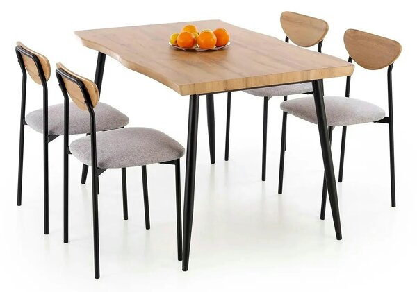 Set masa cu 4 scaune DICKY, stejar/negru/gri, stofa clasica/PAL/metal