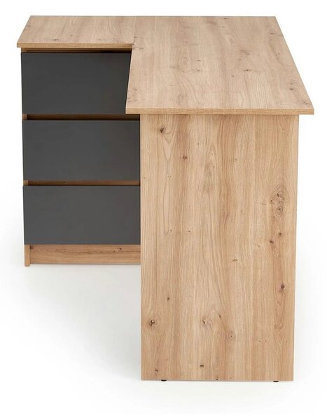 Birou BEGA, stejar artisan/gri grafit, PAL laminat, 124x85x76 cm