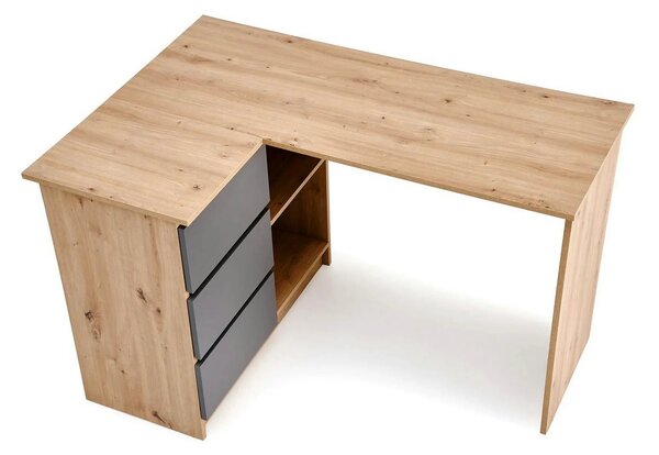 Birou BEGA, stejar artisan/gri grafit, PAL laminat, 124x85x76 cm