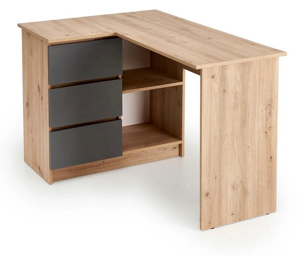 Birou BEGA, stejar artisan/gri grafit, PAL laminat, 124x85x76 cm
