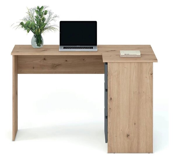 Birou BEGA, stejar artisan/gri grafit, PAL laminat, 124x85x76 cm