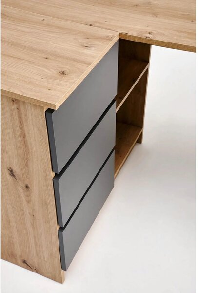 Birou BEGA, stejar artisan/gri grafit, PAL laminat, 124x85x76 cm