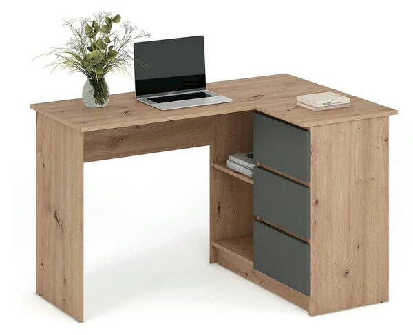Birou BEGA, stejar artisan/gri grafit, PAL laminat, 124x85x76 cm