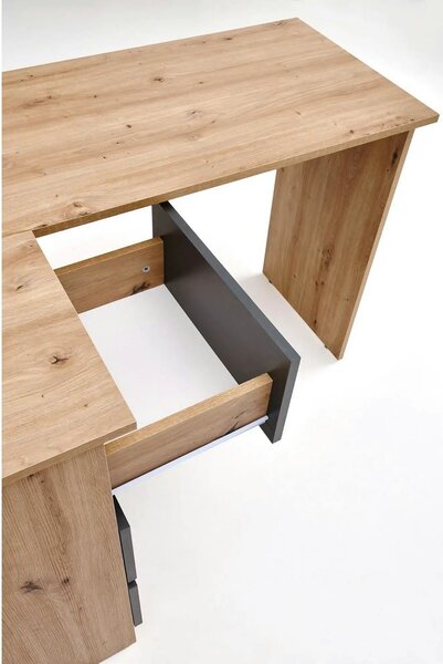 Birou BEGA, stejar artisan/gri grafit, PAL laminat, 124x85x76 cm