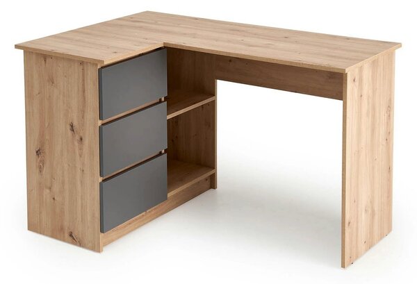 Birou BEGA, stejar artisan/gri grafit, PAL laminat, 124x85x76 cm