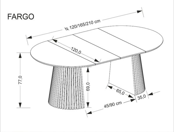 Masa extensibila FARGO, stejar, 120/210x120x77 cm