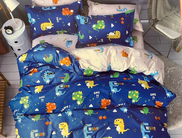 Lenjerie de pat pentru copii, DINOZAURI albastru