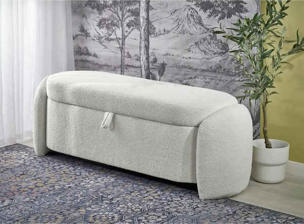 Bancheta FICARIA, stofa buclata crem, 150x40x47 cm