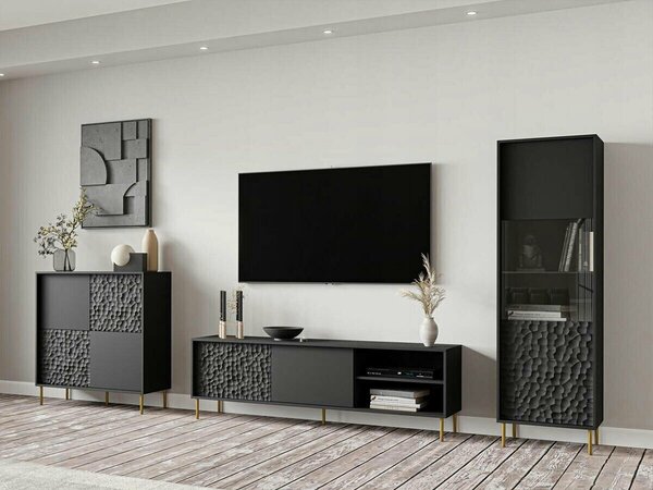 Set de living Ciretre 105, Auriu, Negru, PAL laminat, MDF, 185x41cm