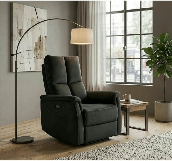 Fotoliu recliner NEPTUN M, negru, stofa catifelata/metal, functie de m