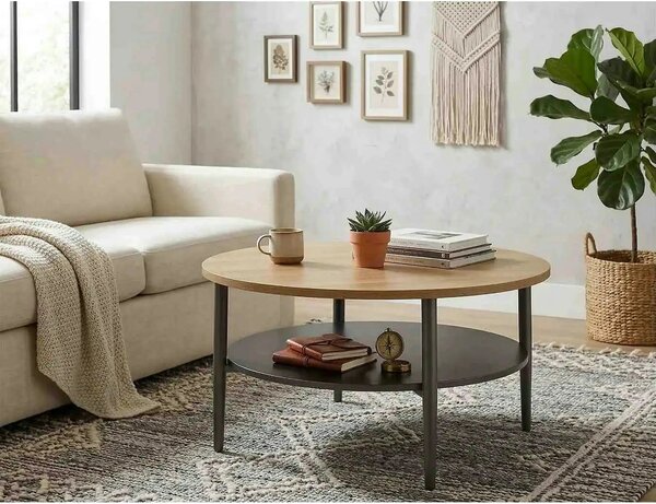 Masuta cafea ELLA A, stejar/negru mat, PAL/metal, 80x45 cm
