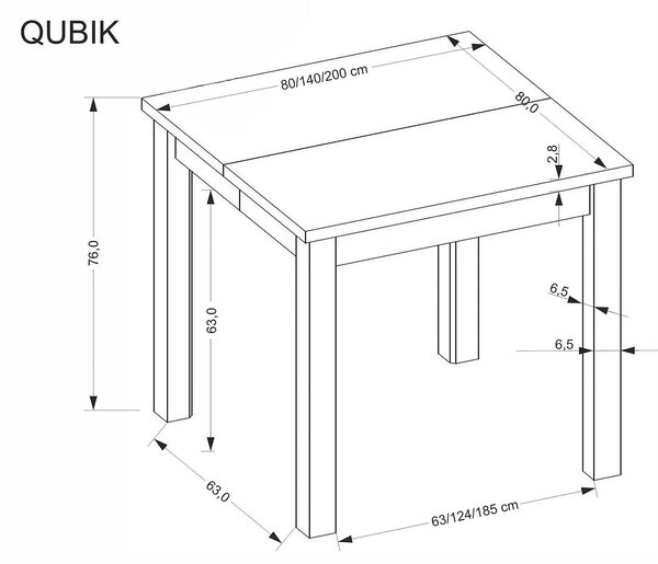 Masa extensibila QUBIK, stejar artisan/negru, PAL laminat, 80/200x80x7