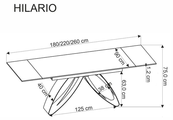 Masa extensibila HILARIO, nuc/negru, piatra sinterizata/otel, 180/260x