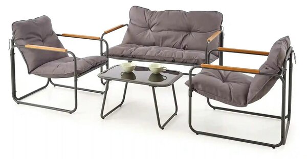 Set gradina HUDSON, gri/negru, stofa clasica/plasa/metal/sticla, cu ma