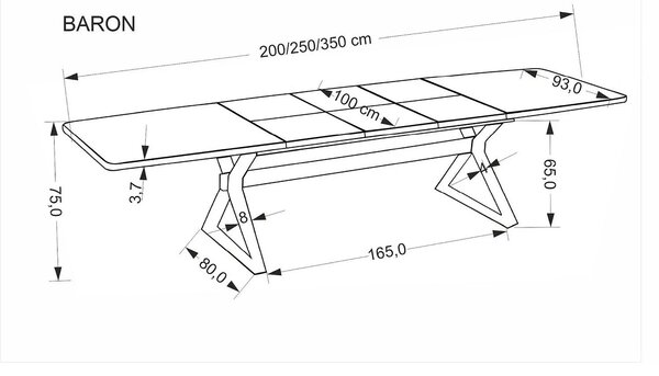 Masa extensibila BARON, nuc/negru, 200-350x100x75 cm