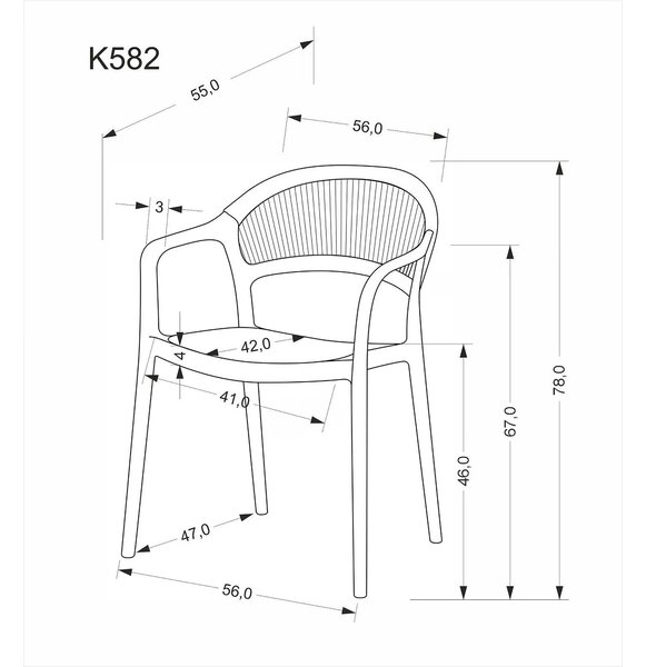 Scaun gradina K582, negru, polipropilena, 56x55x78 cm