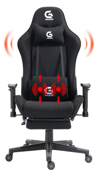 Scaun gaming cu masaj în perna lombară, sezut benzi elastice sustinere, suport picioare, funcție sezlong, SIG 5035, material textil, Negru