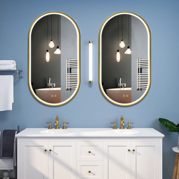 Oglindă LED OVL 50x100cm Brush Gold