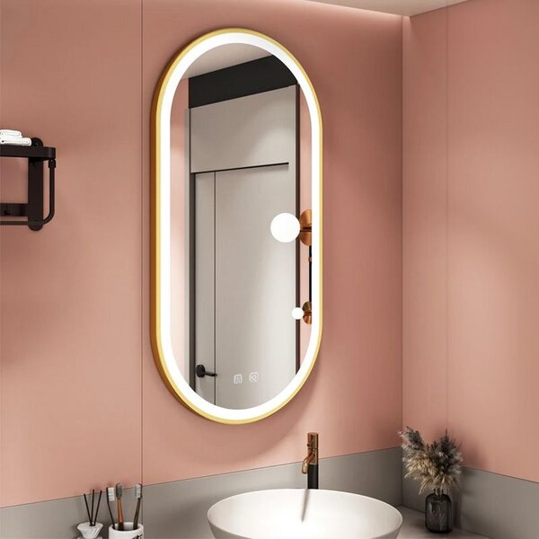 Oglindă LED OVL 50x100cm Brush Gold