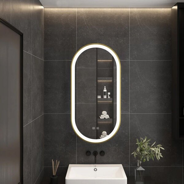 Oglindă LED OVL 50x100cm Brush Gold