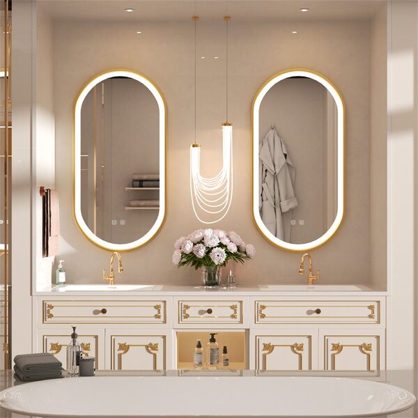 Oglindă LED OVL 50x100cm Brush Gold
