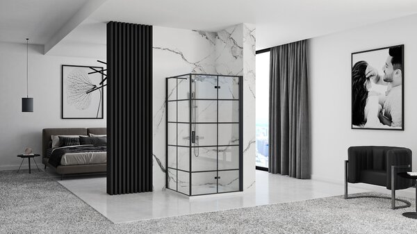 Rea Molier Black, cabină de duș cu ușă rabatabilă 80 (uşă) x 80 (perete), sticlă transparentă de 6 mm, profil negru, KPL-K8537
