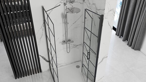 Rea Molier Black, cabină de duș cu ușă rabatabilă 100 (uşă) x 80 (perete), sticlă transparentă de 6 mm, profil negru, KPL-K0963