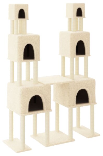 Ansamblu de pisici cu stâlpi din funie de sisal, crem, 199 cm