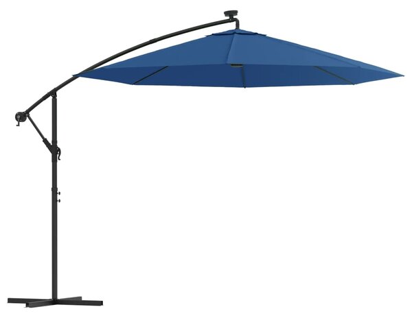 Umbrelă suspendată cu LED și stâlp din oțel, azuriu, 300 cm