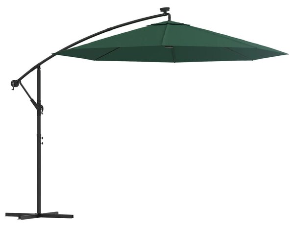 Umbrelă suspendată, iluminare LED, 300 cm, verde, stâlp metalic