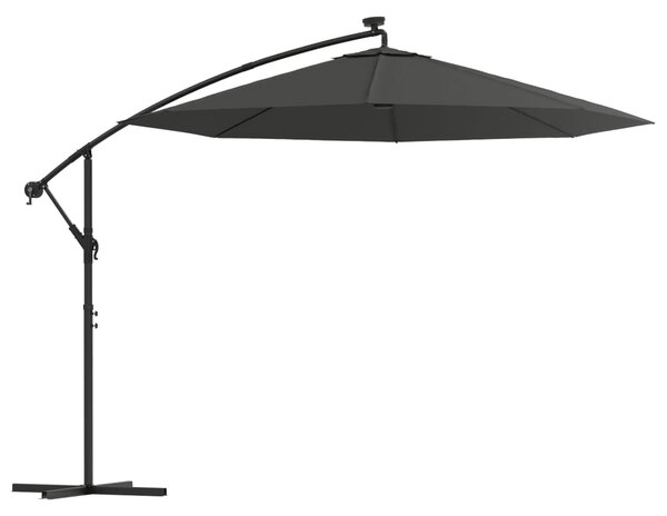 Umbrelă suspendată cu LED și stâlp din oțel, antracit, 300 cm