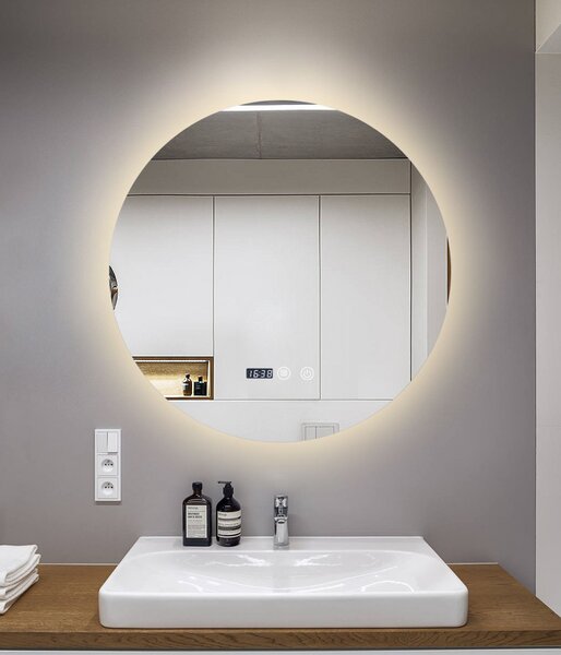 Oglindă Baie LED și Dezaburire Elit's Premium cu Senzor Touch, Lumina Rece, Caldă și Neutră, 70 cm, lumina ambientala spate