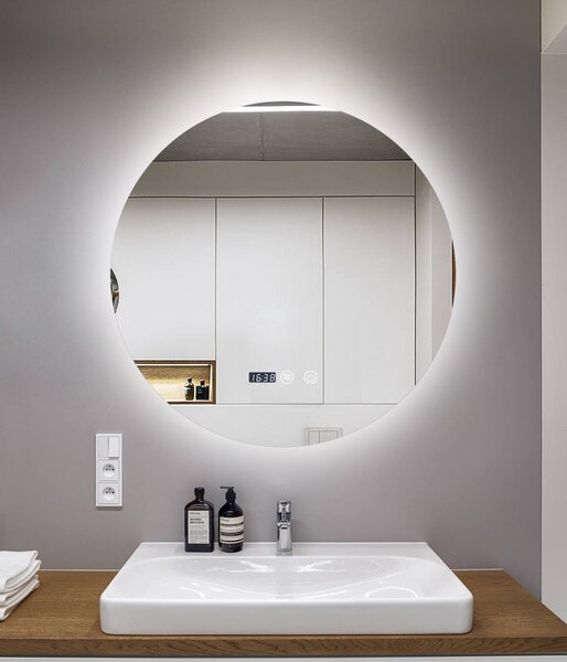 Oglindă Baie LED și Dezaburire Elit's Premium cu Senzor Touch, Lumina Rece, Caldă și Neutră, 70 cm, lumina ambientala spate