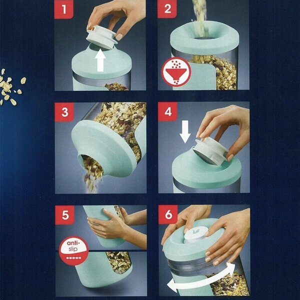 Recipient de bucatarie pentru zahar, cafea, cereale, ceai sau condimente, cu capac ermetic, 1.25 L