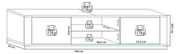 Comodă TV Gilroy 107Alb lucios, Stejar Sonoma, 14x3x4cm