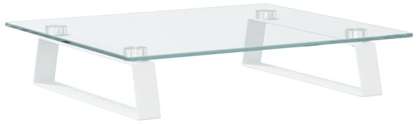 Suport de monitor, alb, 40x35x8 cm, sticlă securizată și metal