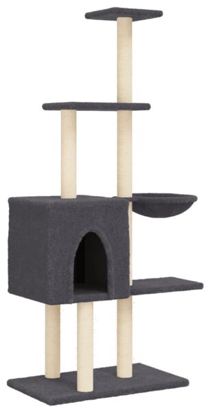 Ansamblu de pisici, stâlpi din funie sisal, gri închis, 145 cm