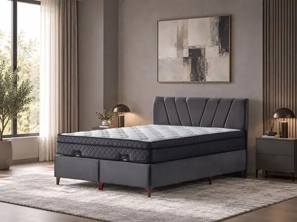 Set Pat tapițat cu saltea Atlantis inclusă și ladă 160*200 cm,Nora