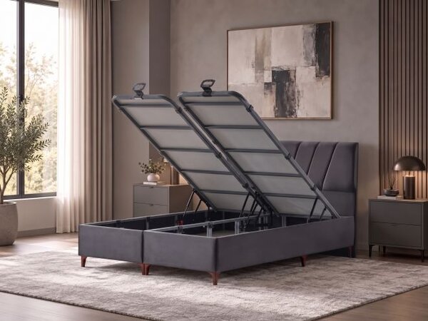 Set Pat tapițat cu saltea Atlantis inclusă și ladă 160*200 cm,Nora