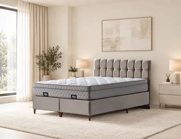 Set Pat tapițat cu saltea Atlantis inclusă și ladă 160*200 cm, Amara