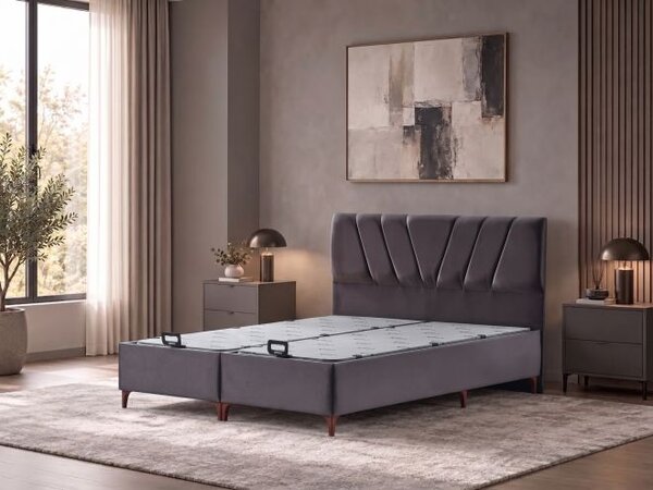 Set Pat tapițat cu saltea Atlantis inclusă și ladă 160*200 cm,Nora