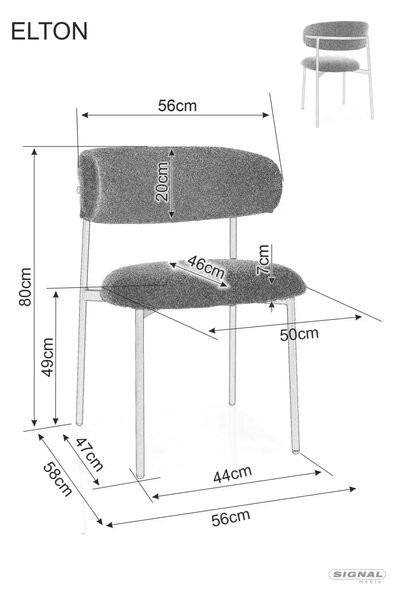Scaun ELTON D, bej deschis - Brego 22/stejar, stofa clasica/metal, 56x
