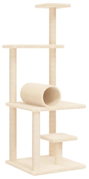 Ansamblu de pisici cu stâlpi din funie de sisal, crem, 136 cm