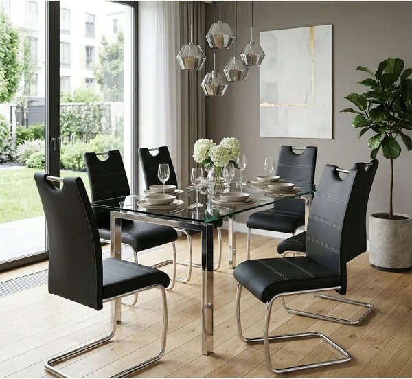 Scaun tapitat piele ecologica K211, negru/crom, 42x60x97 cm