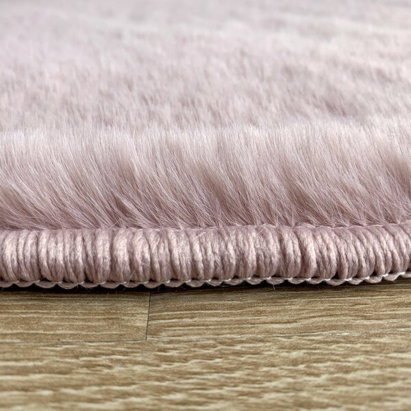 Covor Pufos, Model Blanita Rotund Antiderapant, Soft LOP 020, Roz 80 x 80