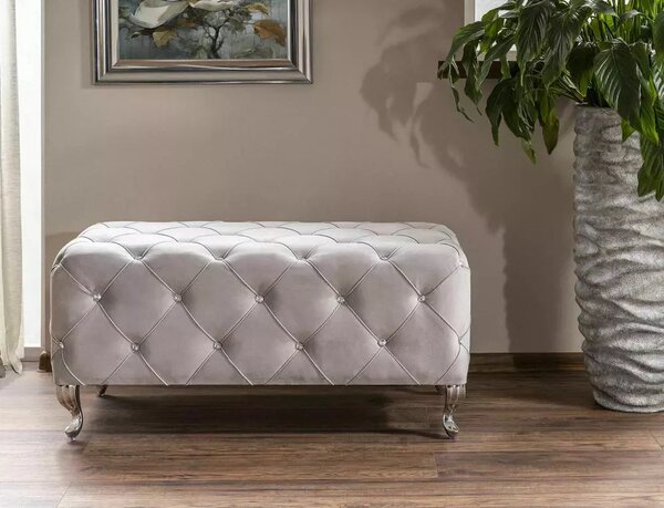 Taburet HESTIA, stofa catifelata gri deschis - Bluvel 03, 100x50x46 cm